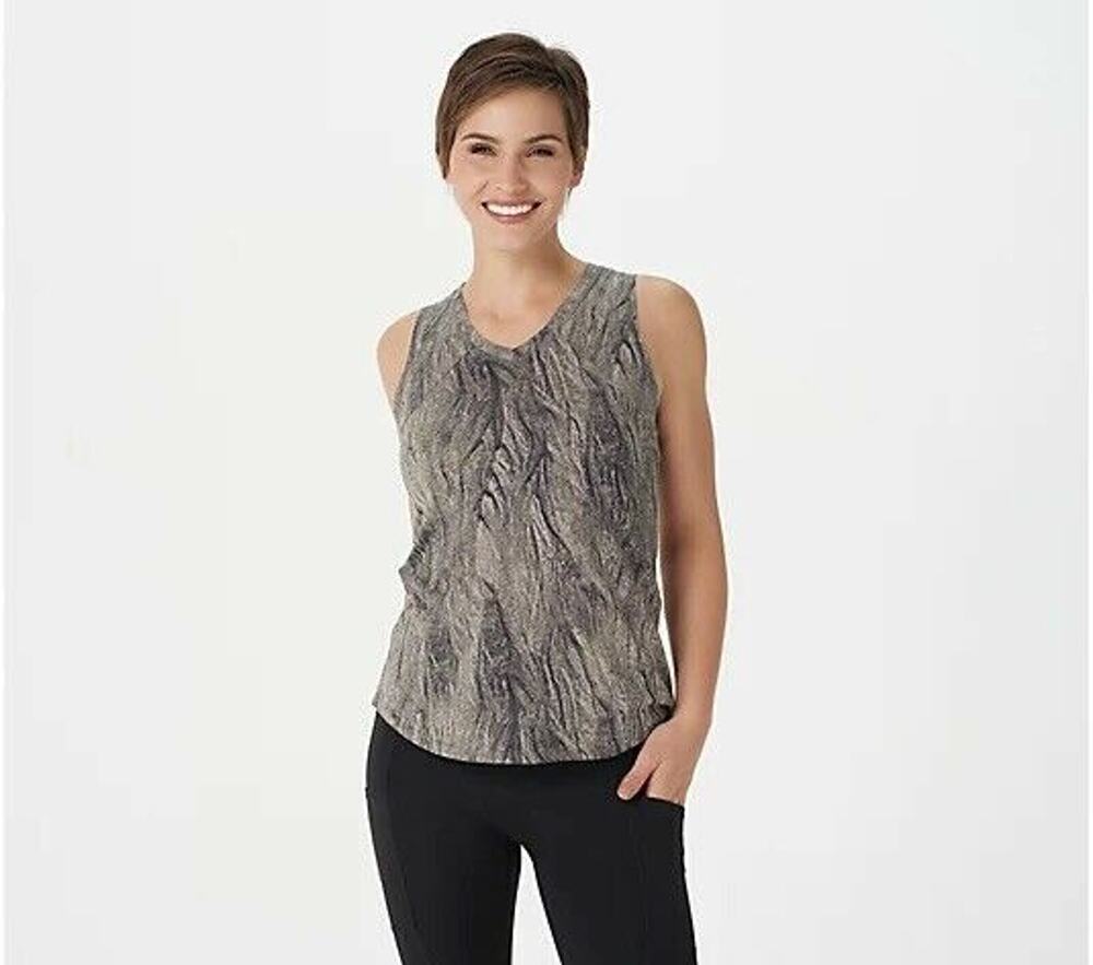 Soulgani Active Womens California Love Tank Top Small Gray Print V-Neck QVC NWOT